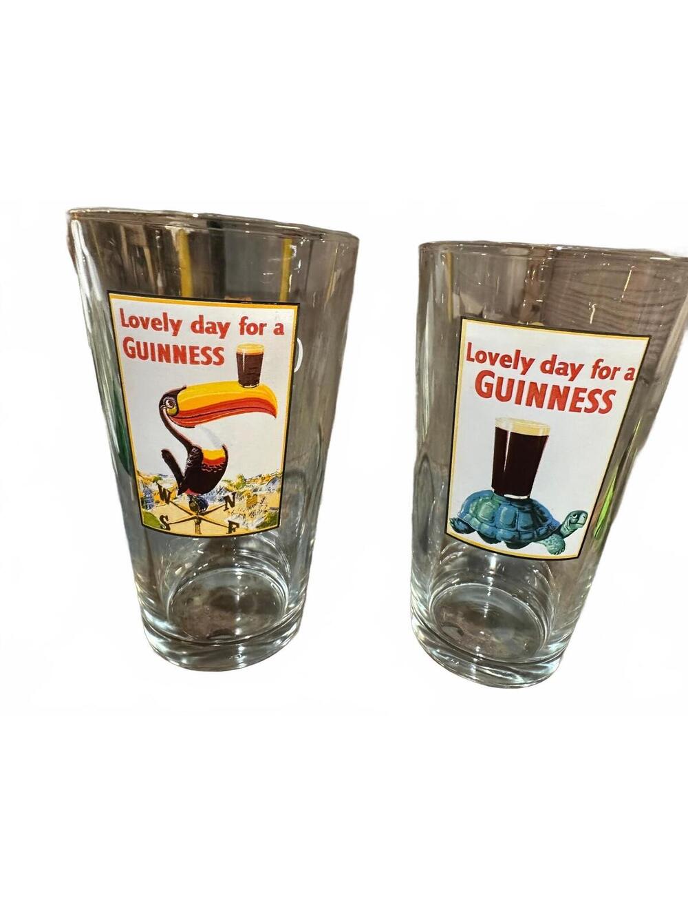 2 Guinness Lovely Day Toucan Tortoise Beer Glasses